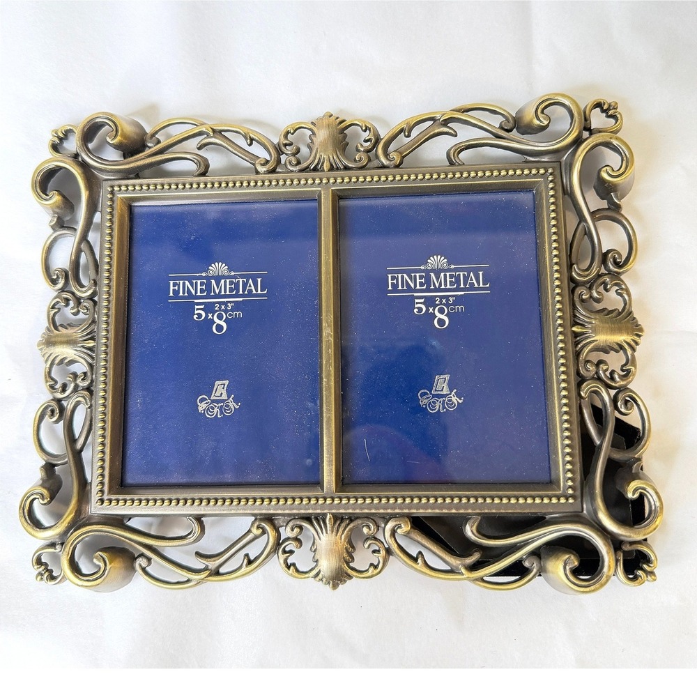 Prinz Ornate Filigree Double Picture Photo Frame Brass Victorian Decor Small‎